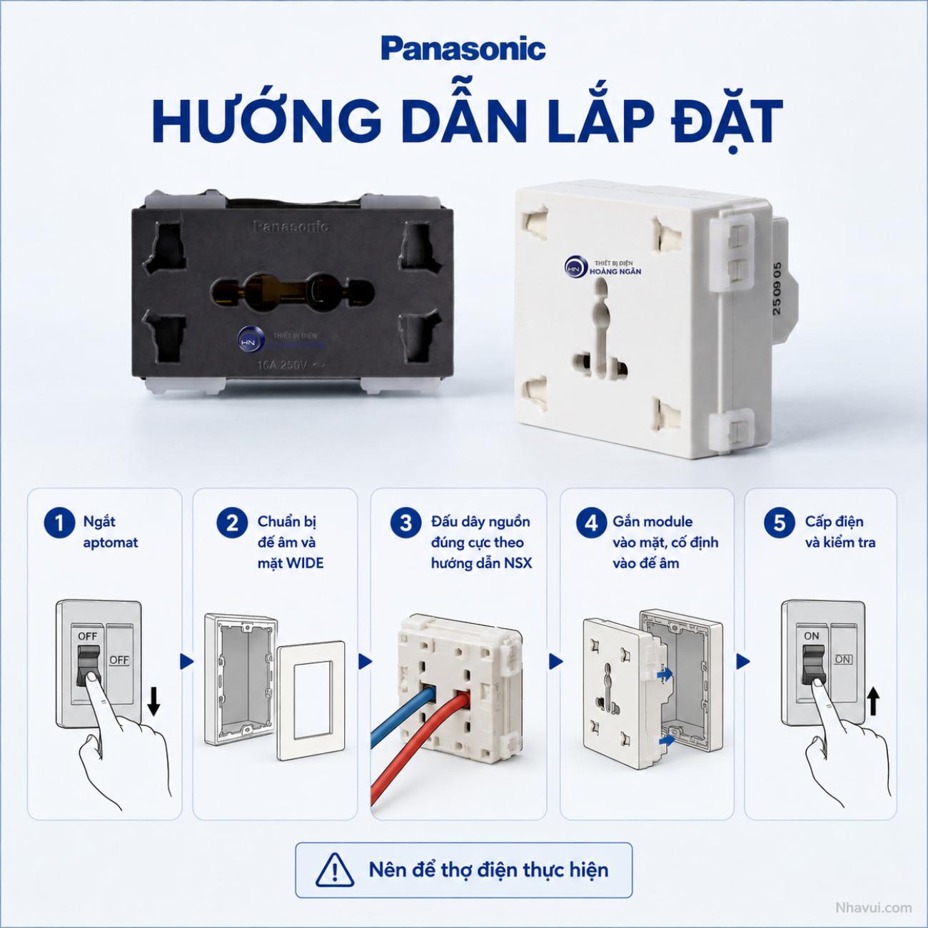 Ổ cắm đôi đa năng có màn che Panasonic WIDE Series